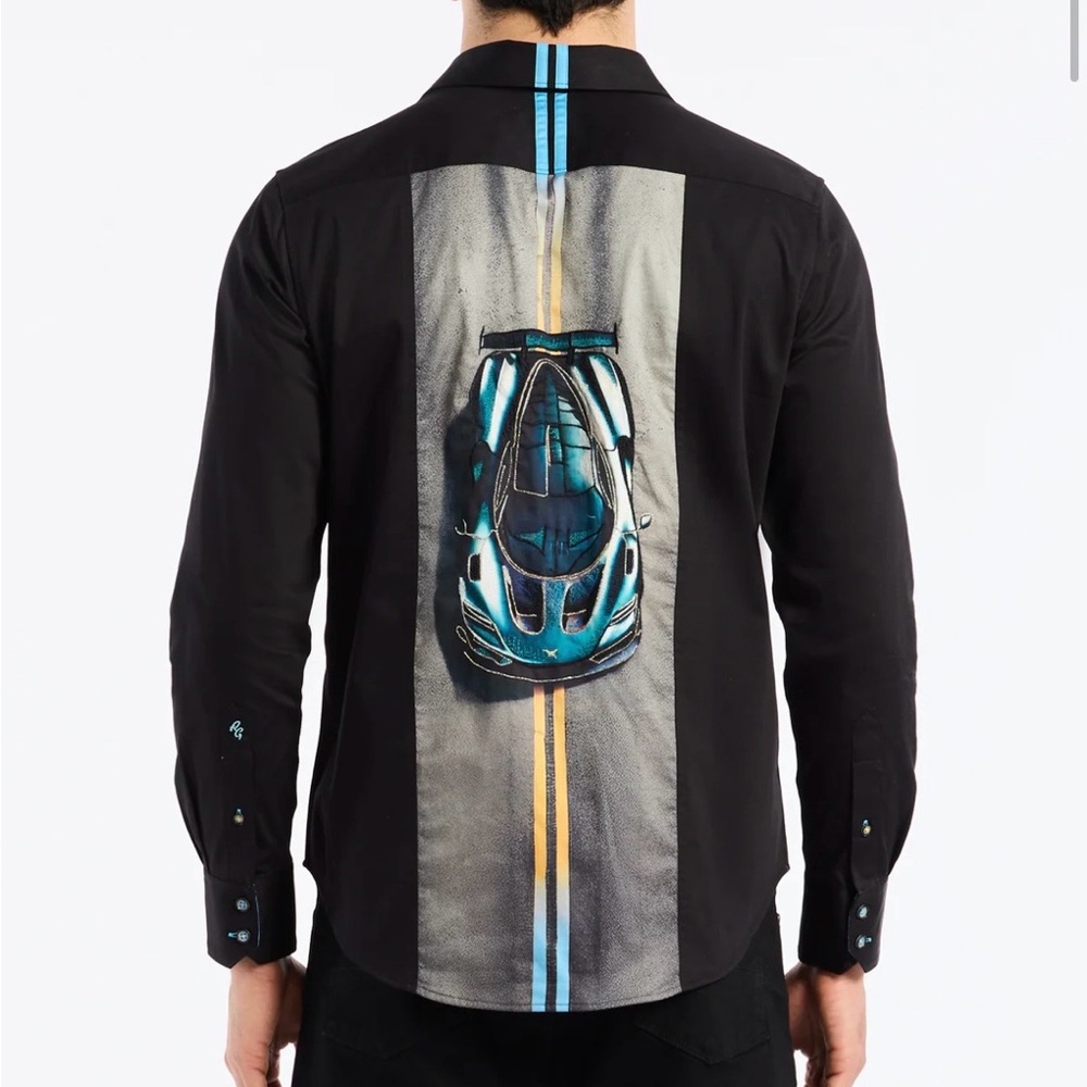 Robert Graham Long-Sleeve Ride the Line Shirt with Blue Car Graphic